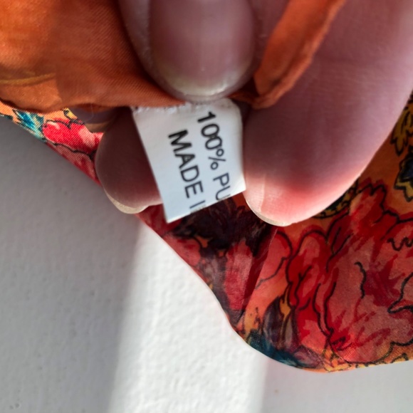 Unbranded Ladies Silk Scarf Orange Multicolor Floral - Picture 3 of 5